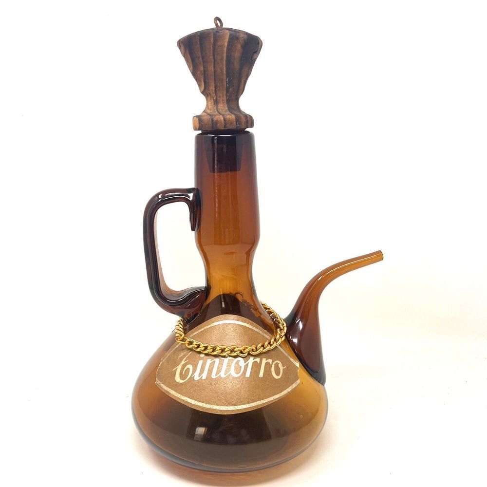 Rare Vintage Tintorro Porron Italian Wine Decanter Amber Bottle Decorative Glass